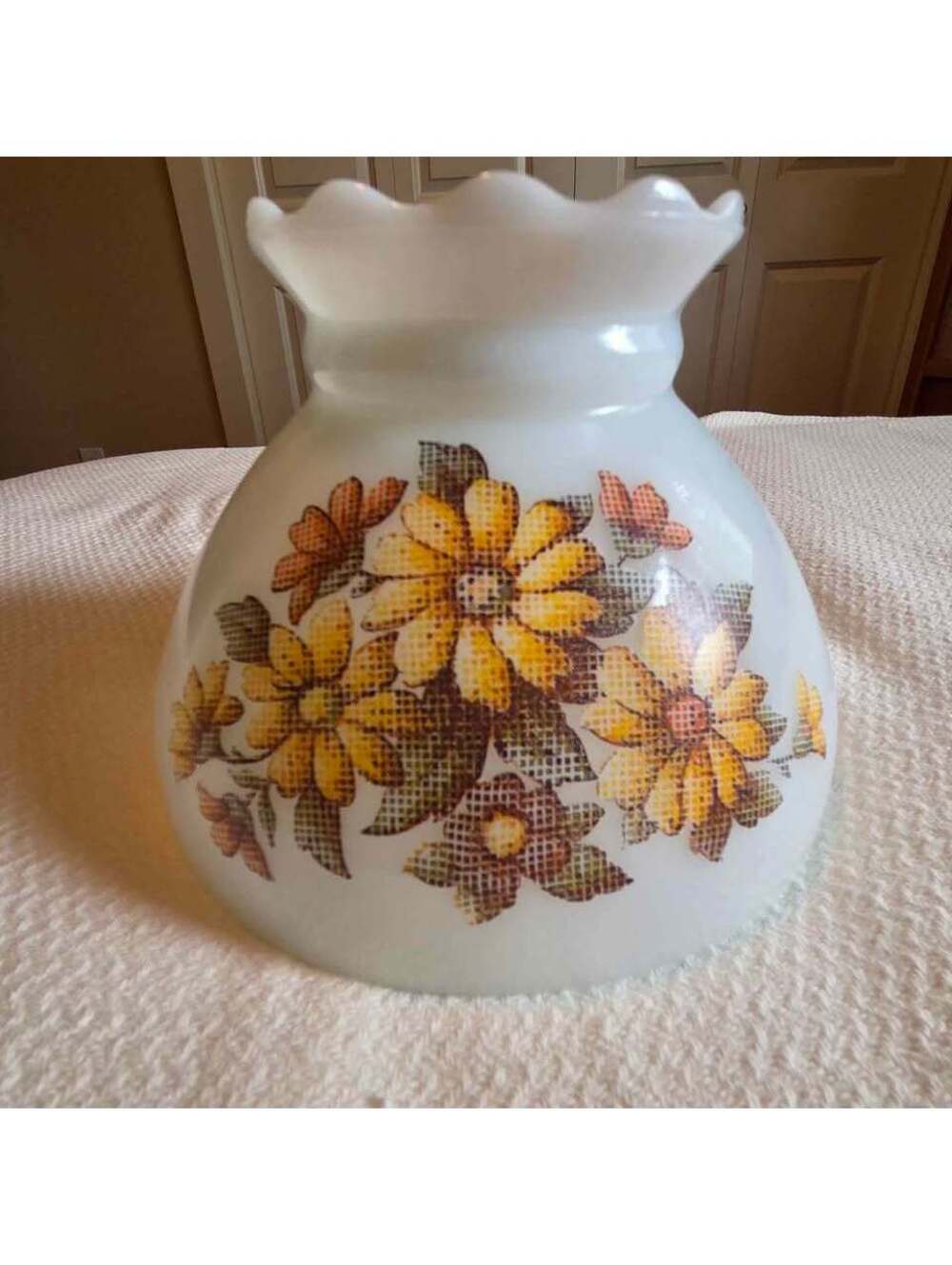 Vintage Milk Glass Lampshade Floral Needlepoint Design